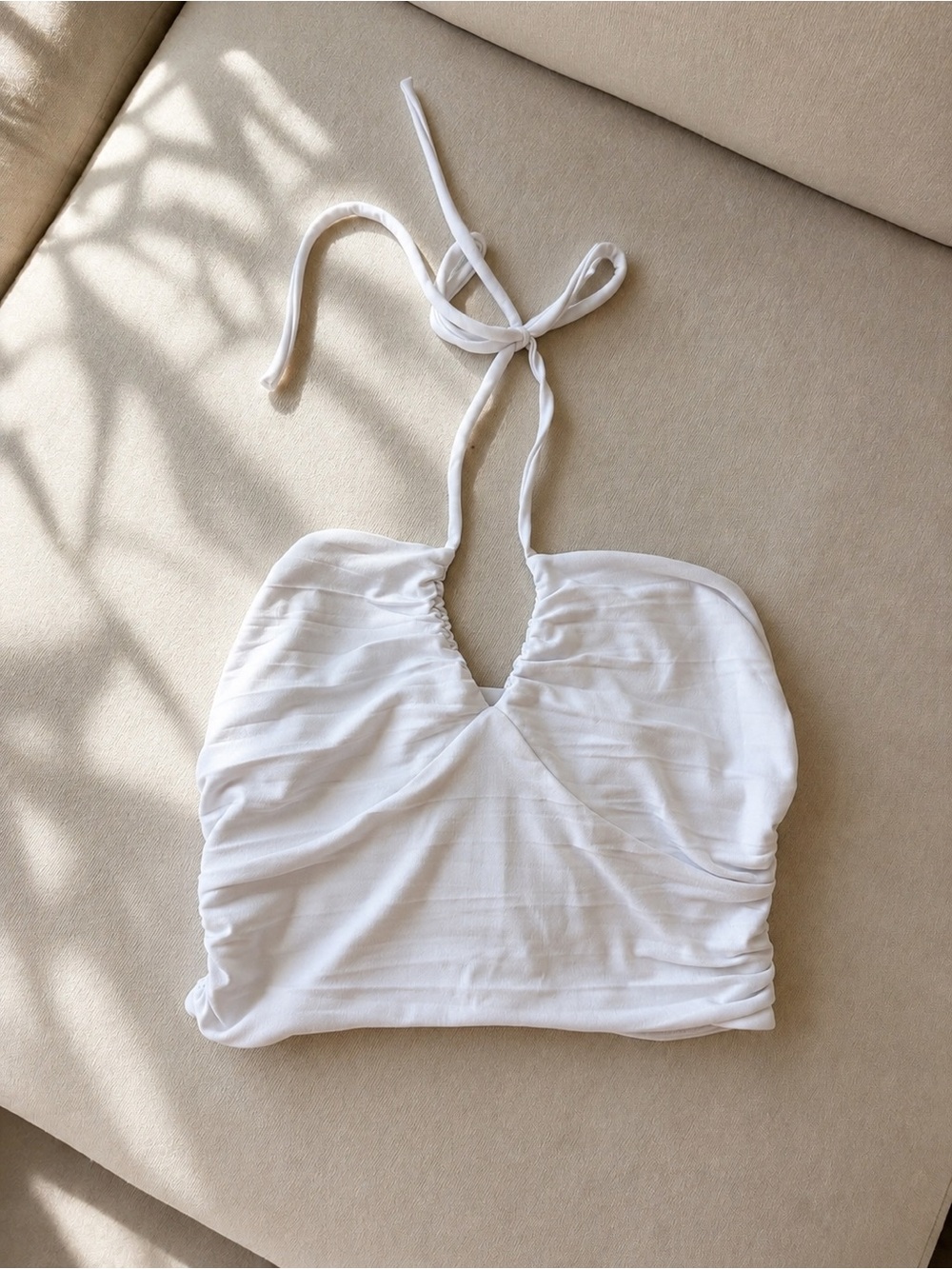 Abercrombie & Fitch White Halter Ruched Crop Top